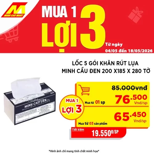 Lốc 5 gói khăn rút lụa Minh cầu đen 200 x185 x 280 tờ                          