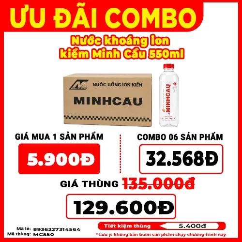 Nước khoáng ion kiềm Minh Cầu 550ml                                                                                                                                                                                                                       