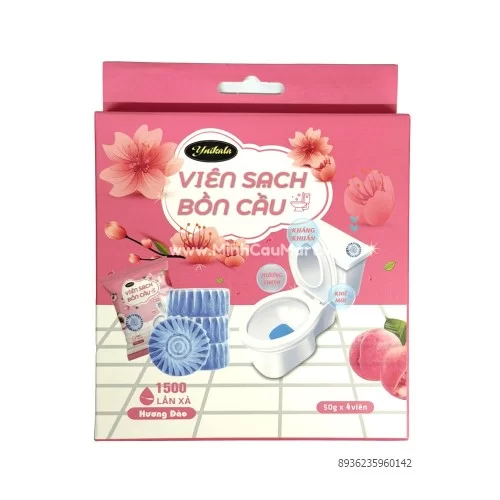 Viên thả bồn cầu hương đào,đã được đóng gói để bán lẻ kt(4.8*2.5)cm/viên,giúp diệt khuẩn khử mùi thiết bị vệ sinh                                                                                                                                         
