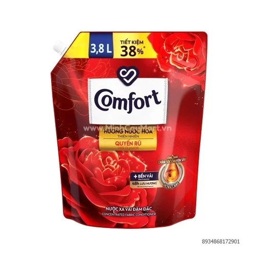 Nước Xả Vải Comfort Hương Nước Hoa Thiên Nhiên Quyến Rũ Túi 3.8L