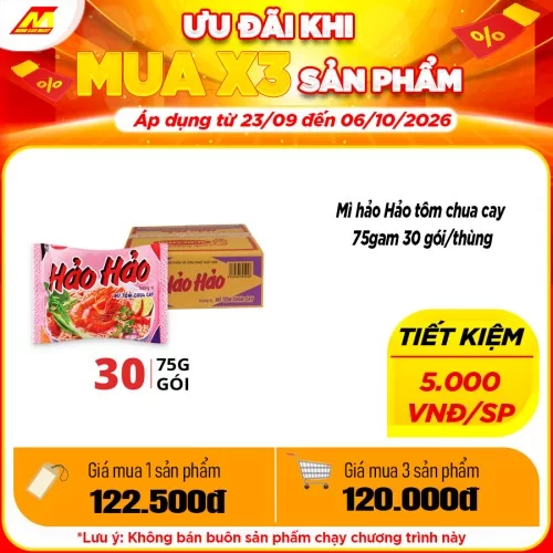 Thùng 30 gói Mì Hảo Hảo Tôm Chua Cay 75Gr