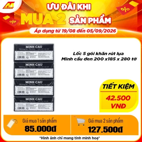 Lốc 5 gói khăn rút lụa Minh cầu đen 200 x185 x 280 tờ                          