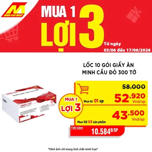 Lốc 10 gói giấy ăn Minh Cầu đỏ 300 tờ
