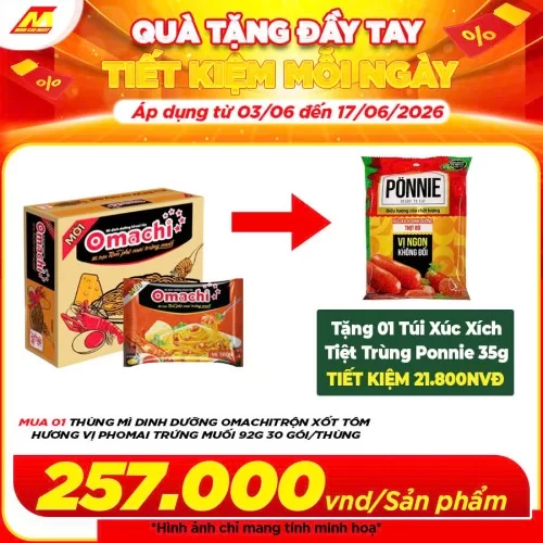 Mì dinh dưỡng Omachi trộn xốt tôm hương vị phomai trứng muối 92g 30 gói/thùng