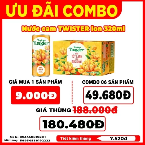 Nước cam TWISTER lon dài 320ml 