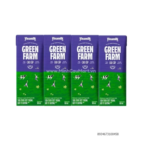 Sữa Tươi Tiệt Trung Green farm 100% Ít Đường 180ml 