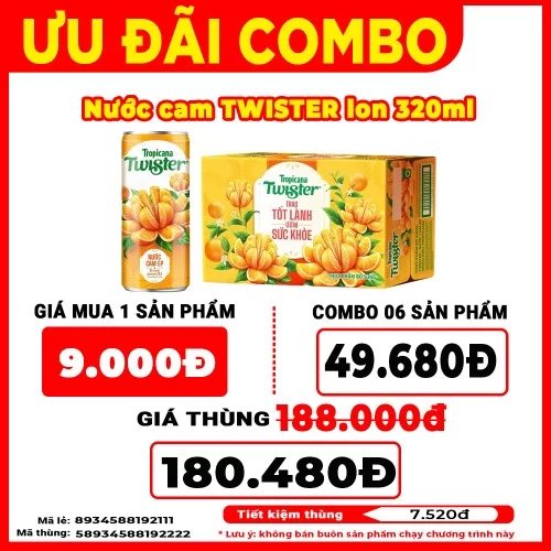 Nước cam TWISTER lon dài 320ml 