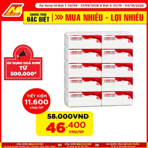 Lốc 10 gói giấy ăn Minh Cầu đỏ 300 tờ