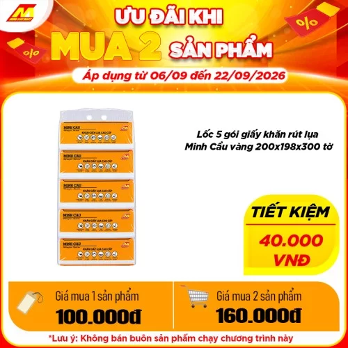 Lốc 5 gói khăn rút lụa Minh cầu vàng 200 x 198 x300 tờ    