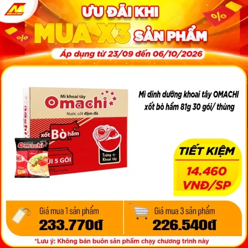 Mì dinh dưỡng khoai tây OMACHI xốt bò hầm 81g 30 gói/thùng