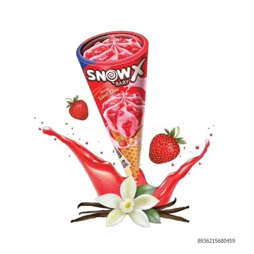 Kem ốc quế vani dâu nắp kính Snowbaby X                                                                                                                                                                                                                   