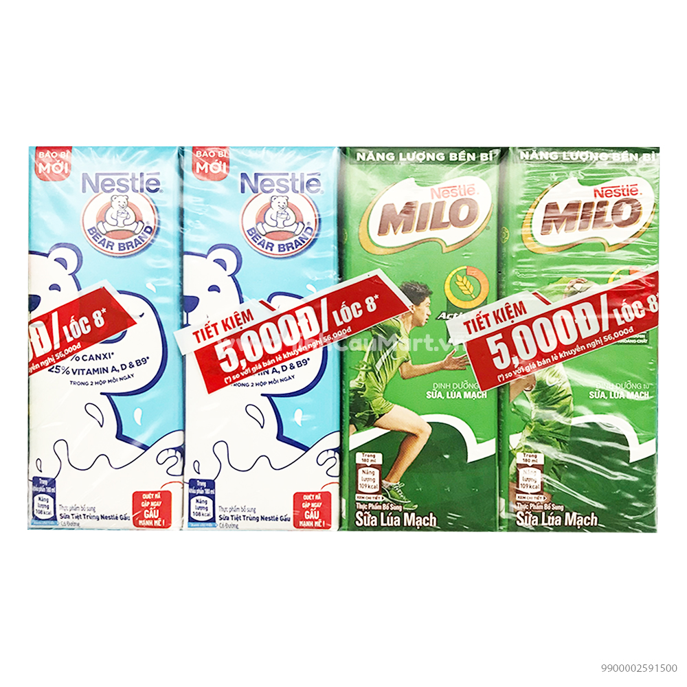 Combo 6 hộp milo 180ml + 2 hộp nes 180ml
