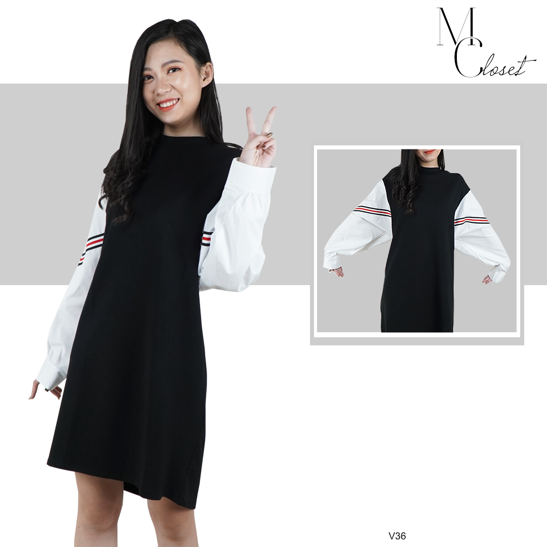 Váy Xuông Đen Tay Sơ Mi