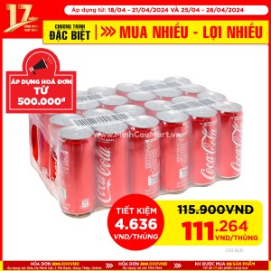 Coca Lon Dài 330ml 24lon-Thùng