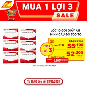 Lốc 10 gói giấy ăn Minh Cầu đỏ 300 tờ