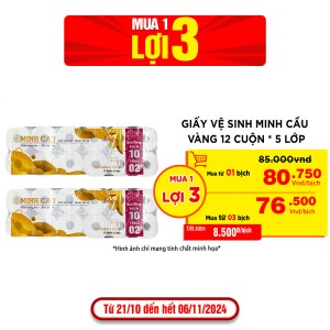 Giấy Vệ Sinh Minh Cầu Vàng 12 Cuộn * 5 Lớp