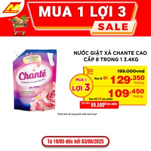 Nước giặt xả Chante cao cấp 8 trong 1 Hương Hoa Hồng Pháp 3.4kg